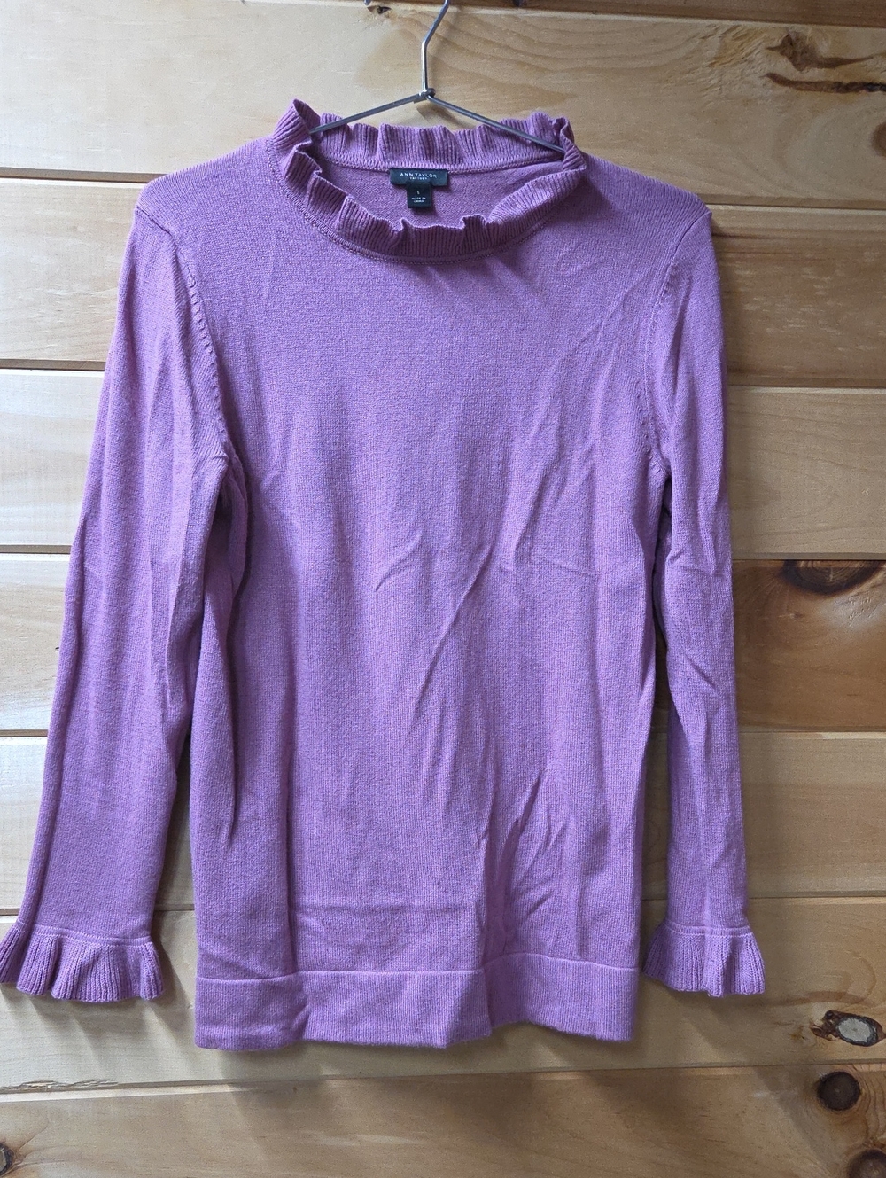 Ann Taylor Ruffle Mock Neck Long Sleeve Top — Mauve Pink